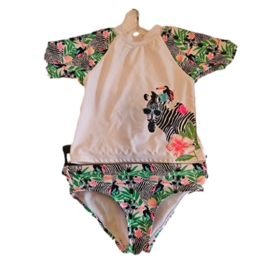 Pre-loved  Flapdoodles 2pc swimming suit size 4T Floral Polyster Spandex Zebra